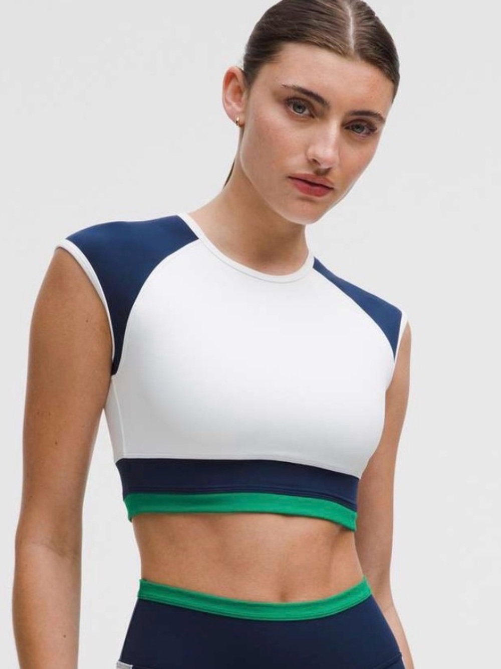 SHAPED Colorblock Cap-Sleeve Tennis Crop Bra Top (Size M) - NWT